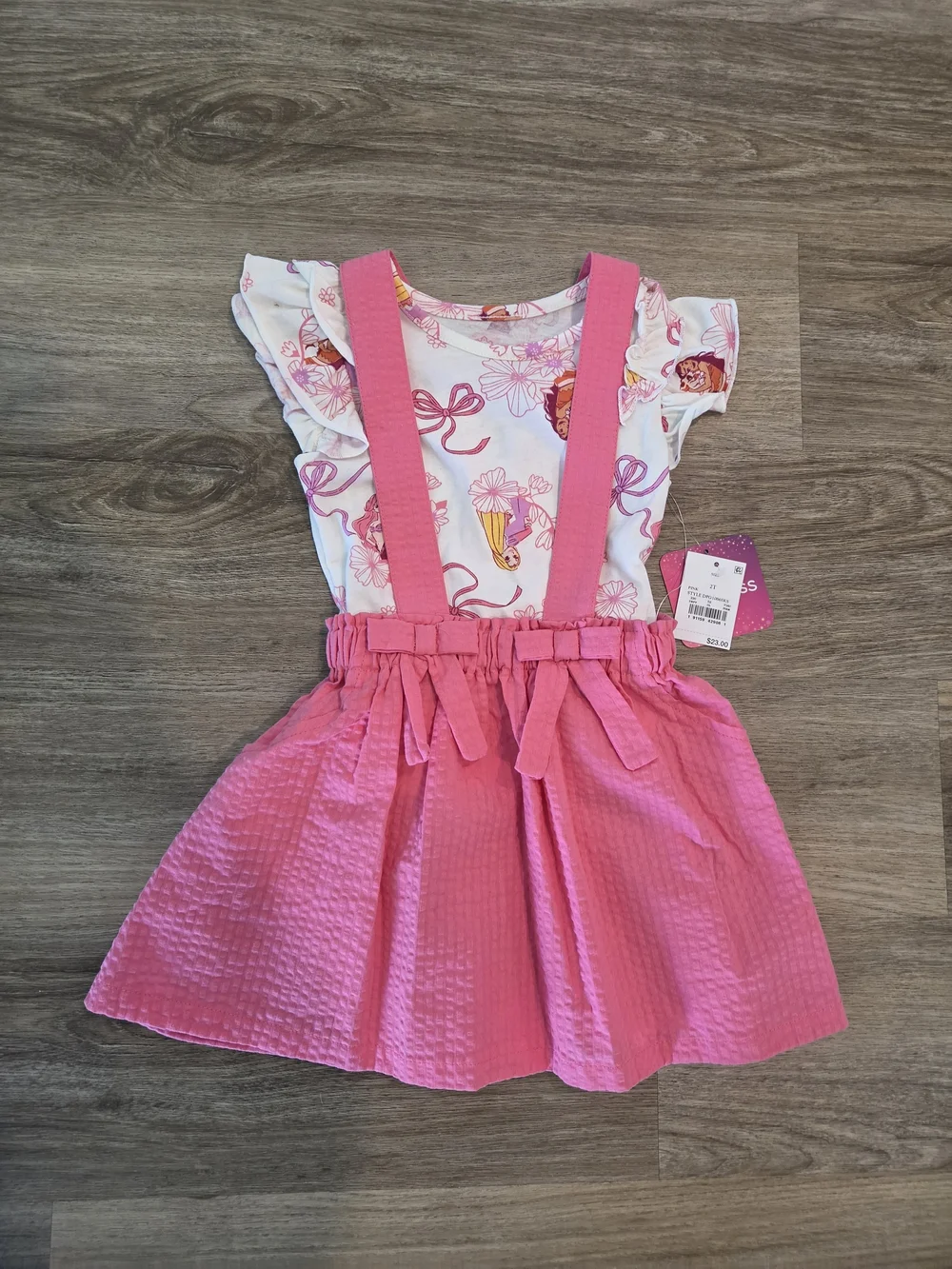 Disney Pink Textured Suspender Skirt Set